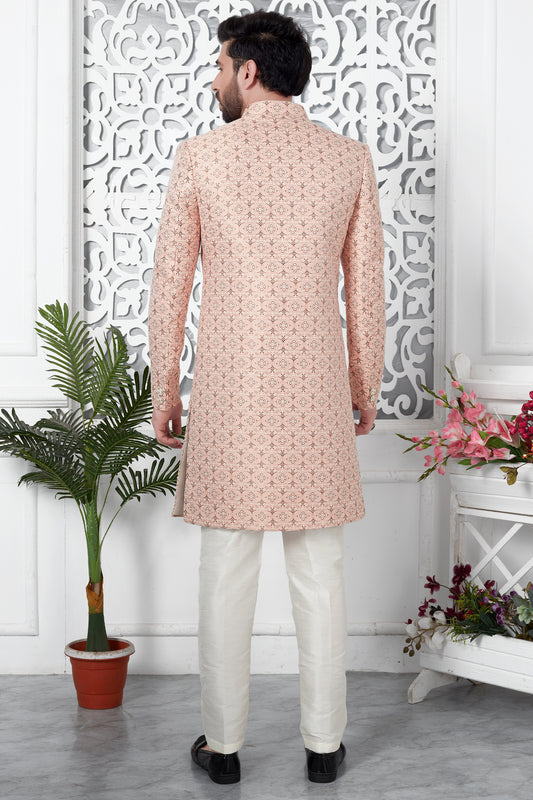 Pink Jacquard Silk Kurta Pajama-SAR11418_2_SareeButa.com