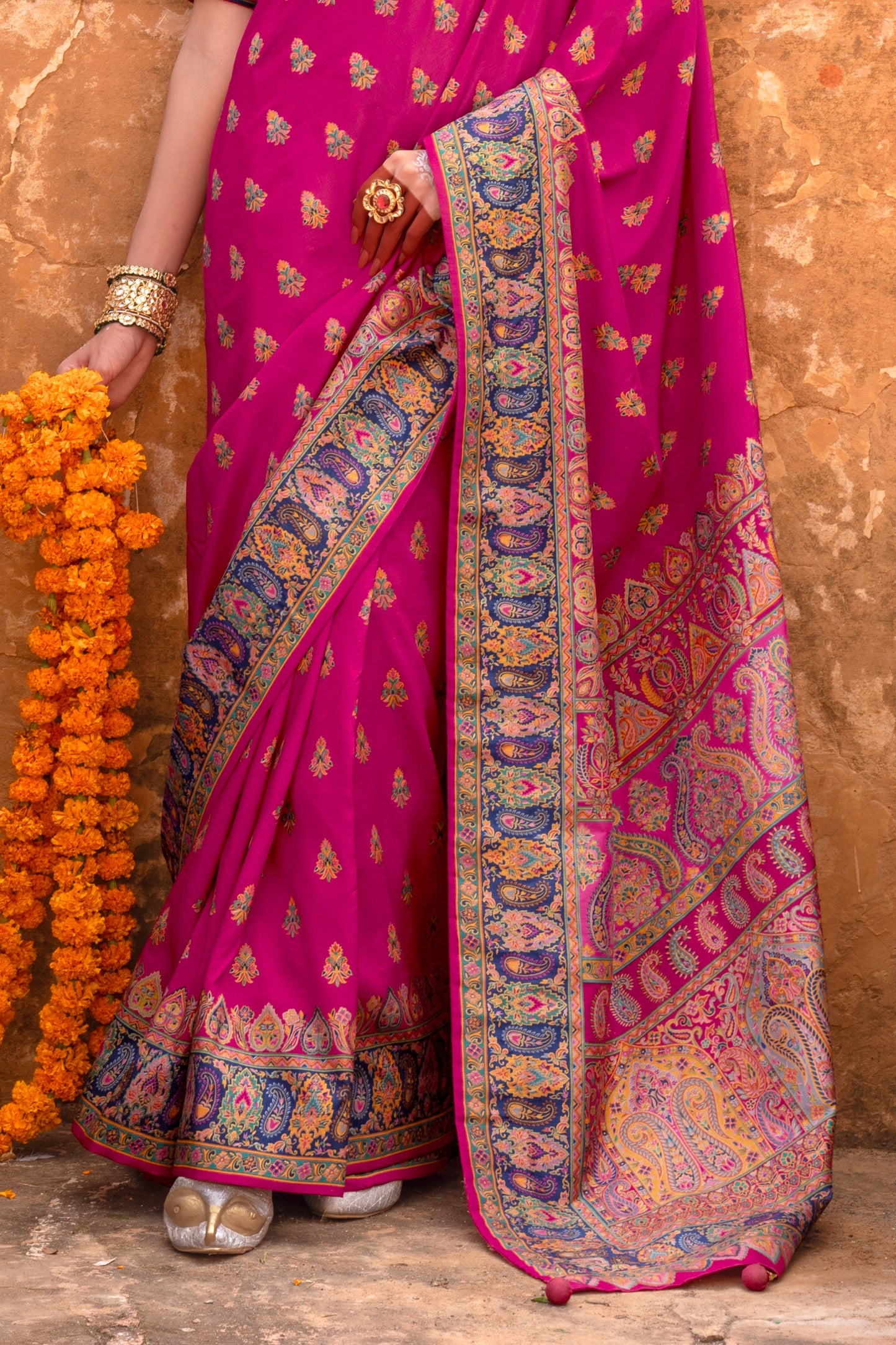 Pink Jamewar Print Viscose Silk Saree-SAR10090_4_SareeButa.com