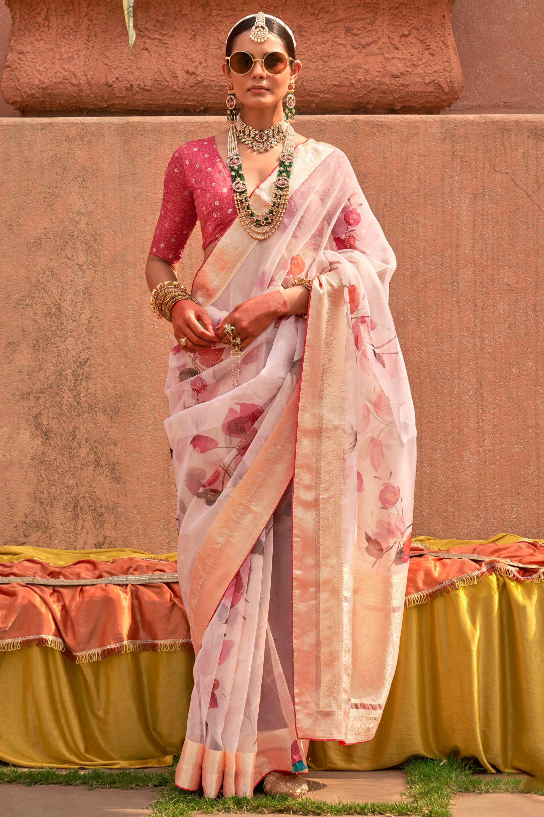 Buy Pink Organza Silk Saree Online Saree Buta zb132098
