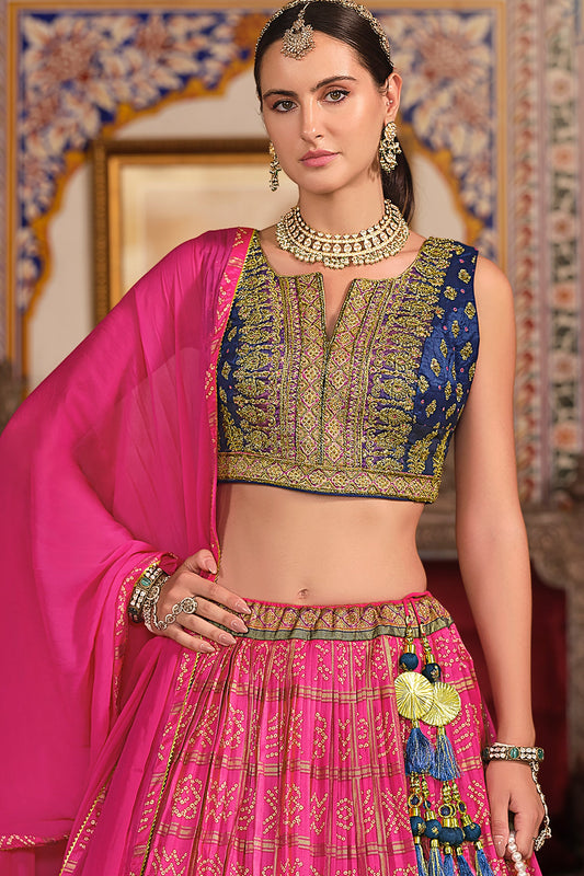 Pink Printed Readymade Silk Lehenga-LC141_2_SareeButa.com