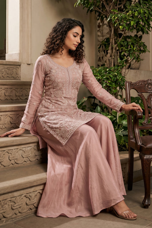 Pink Readymade Bead Work Chinon Palazzo Suit-SAR12798_2_SareeButa.com