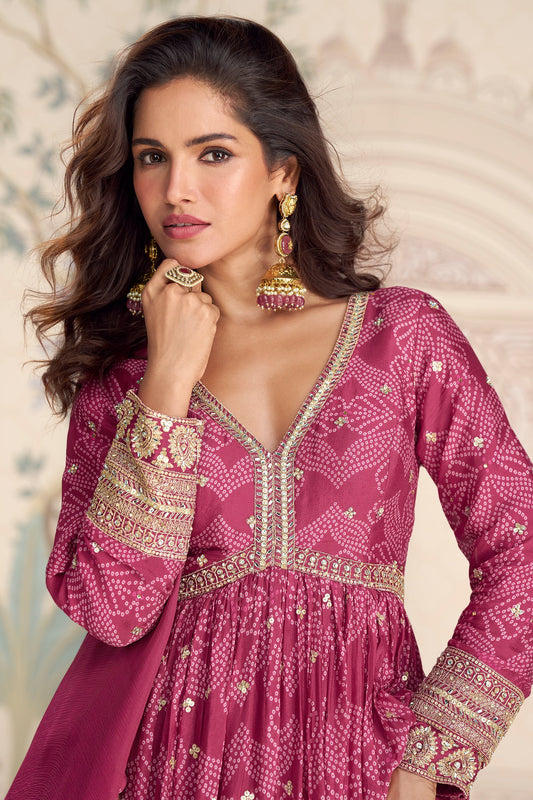 Pink Readymade Chinon Gown with Dupatta-SAR11561_2_SareeButa.com