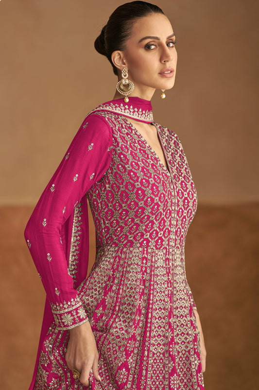 Pink Readymade Chinon Gown with Dupatta-SS514_2_SareeButa.com