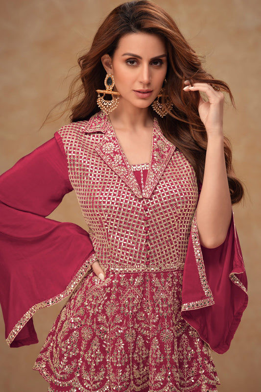 Pink Readymade Chinon Palazzo Set-SS504_2_SareeButa.com