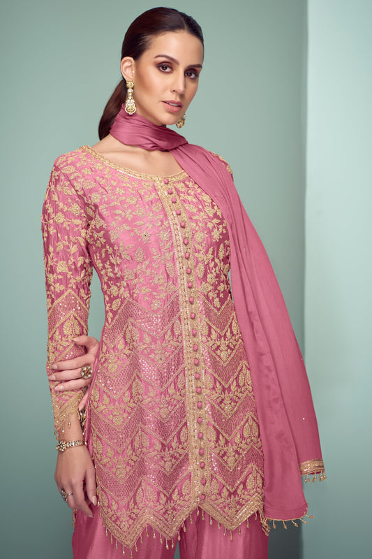 Pink Readymade Chinon Palazzo Suit-SS585_2_SareeButa.com