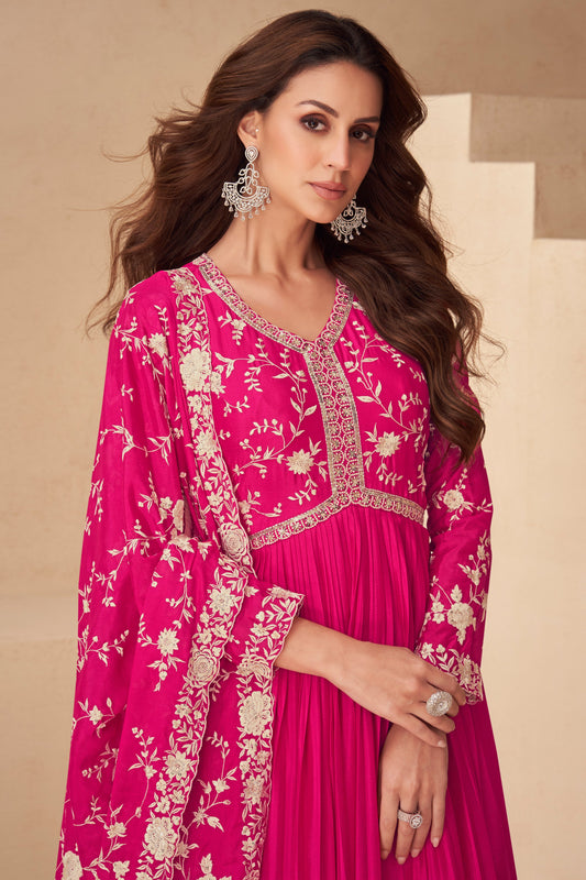 Pink Readymade Chinon Silk Gown with Dupatta-SS595_2_SareeButa.com