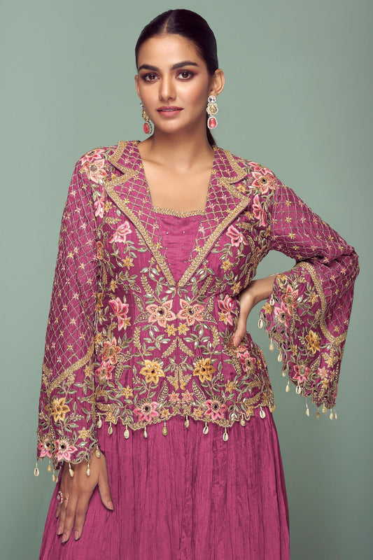 Pink Readymade Chinon Silk Skirt Set-SS769_2_SareeButa.com