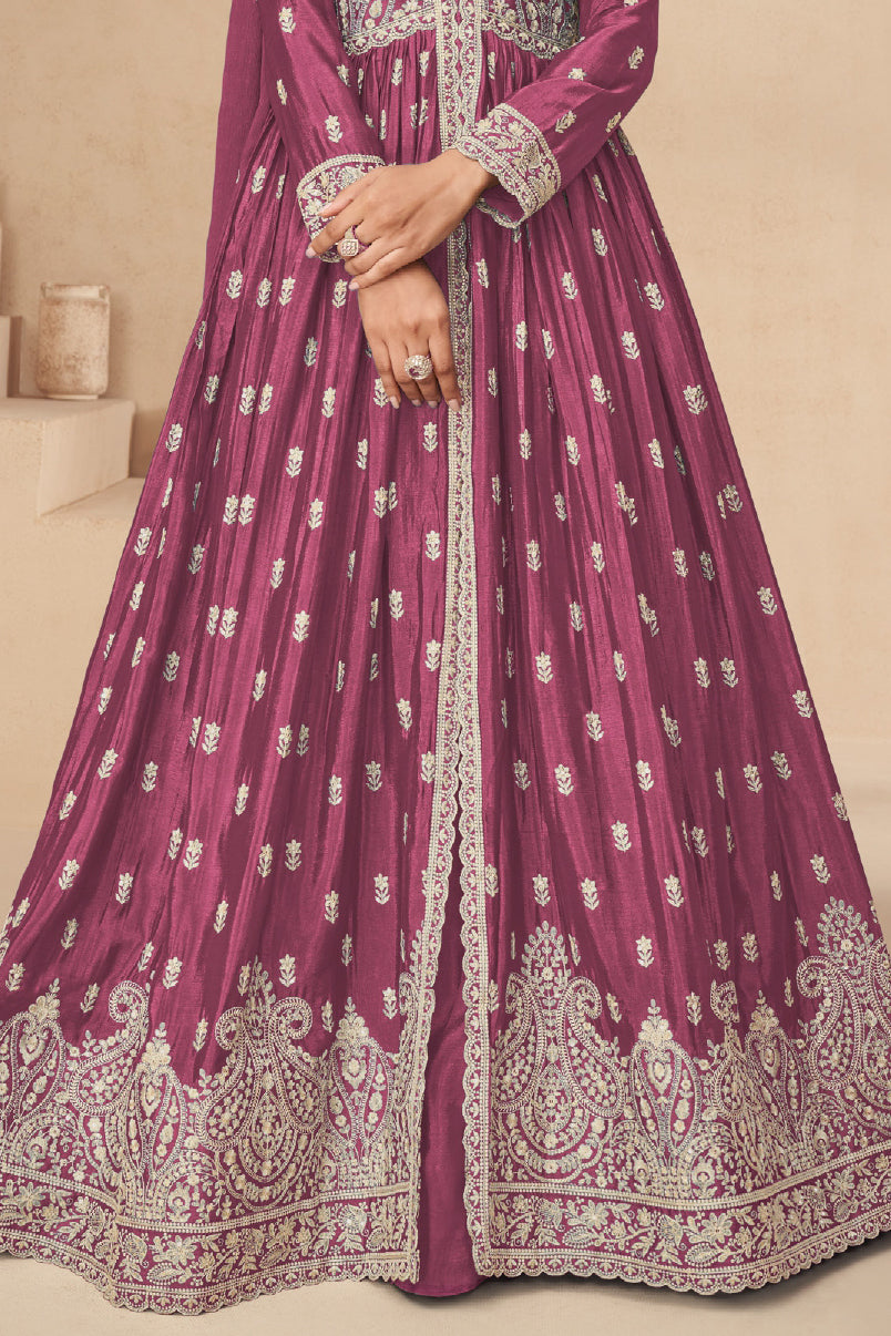 Pink Readymade Chinon Silk Skirt Suit-SS569_3_SareeButa.com