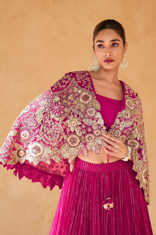 Pink Readymade Chinon Skirt Set-SAR11994_2_SareeButa.com