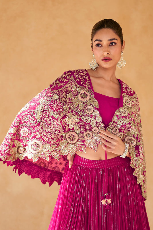 Pink Readymade Chinon Skirt Set-SAR11994_2_SareeButa.com