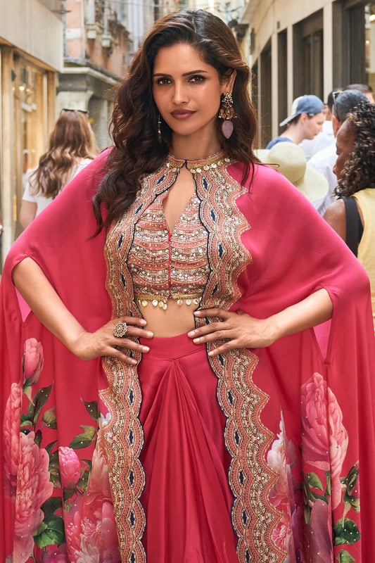 Pink Readymade Crepe Skirt Set With Jacket-SAR11079_2_SareeButa.com