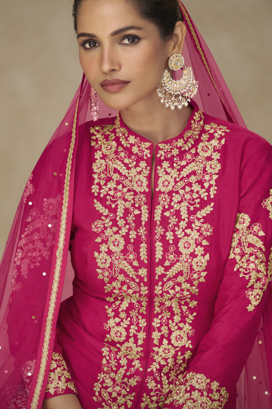 Pink Readymade Embroidered Chinon Palazzo Suit-SAR12499_2_SareeButa.com