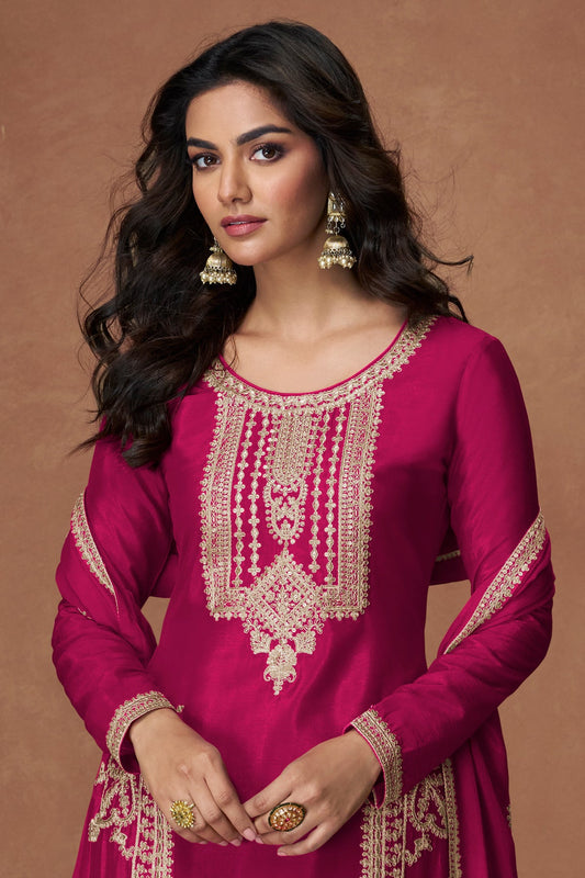 Pink Readymade Embroidered Chinon Silk Palazzo Suit-SS363_2_SareeButa.com