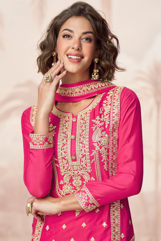 Pink Readymade Embroidered Chinon Silk Palazzo Suit-SS740_2_SareeButa.com