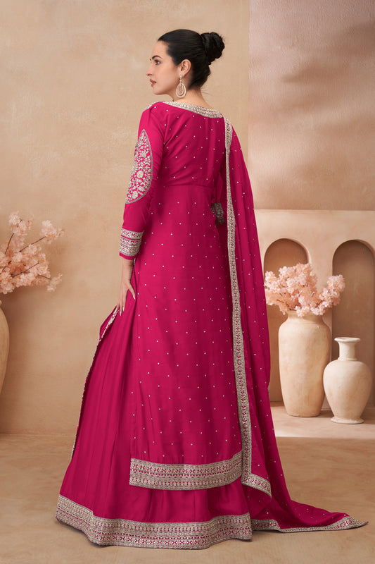 Pink Readymade Embroidered Chinon Silk Skirt Suit-SAR12182_2_SareeButa.com