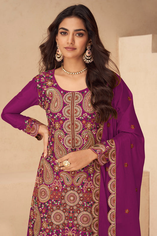Pink Readymade Embroidered Chinon Suit-SAR10497_2_SareeButa.com