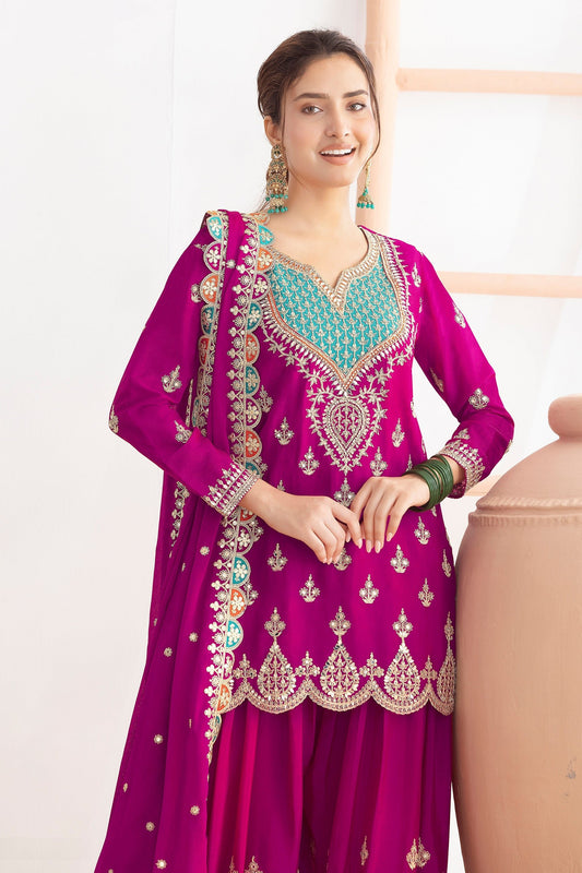 Pink Readymade Embroidered Chinon Suit-SAR11112_2_SareeButa.com