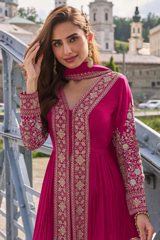 Pink Readymade Embroidered Chinon Suit-SAR11375_2_SareeButa.com