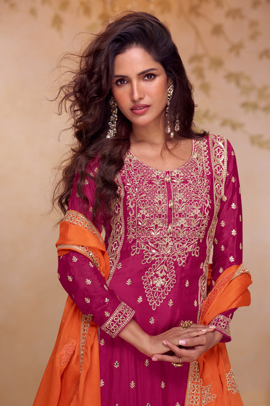 Pink Readymade Embroidered Chinon Suit-SAR11536_2_SareeButa.com
