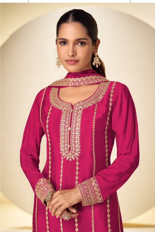 Pink Readymade Embroidered Chinon Suit-SAR11628_2_SareeButa.com