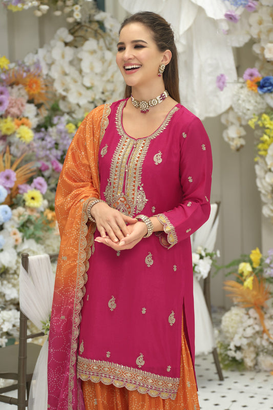 Pink Readymade Embroidered Chinon Suit-SAR12007_2_SareeButa.com