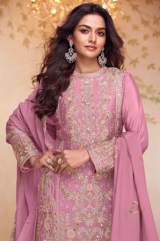 Pink Readymade Embroidered Chinon Suit-SAR12142_2_SareeButa.com
