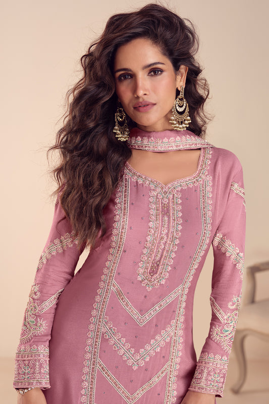 Pink Readymade Embroidered Chinon Suit-SAR12201_2_SareeButa.com