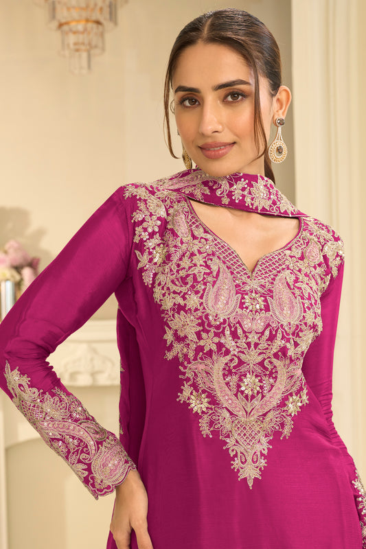 Pink Readymade Embroidered Chinon Suit-SAR13296_2_SareeButa.com