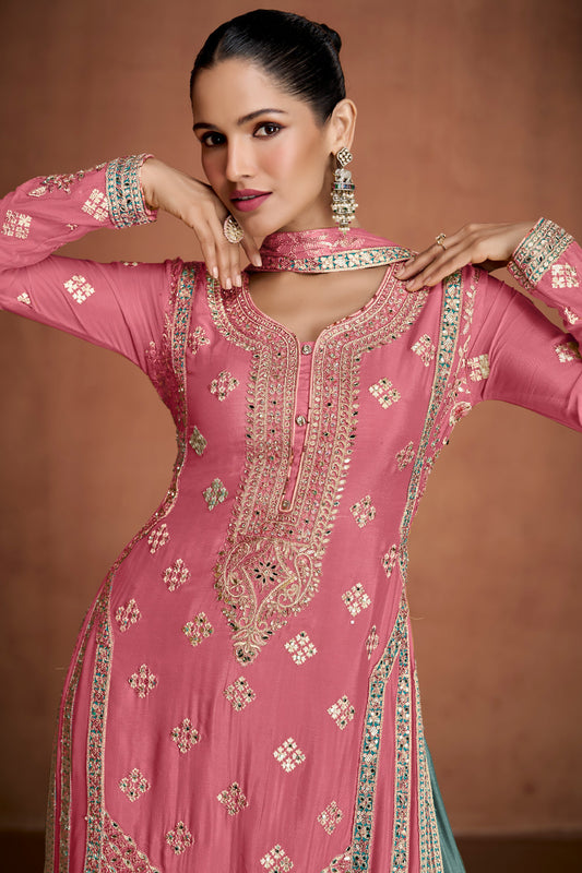 Pink Readymade Embroidered Chinon Suit-SS895_2_SareeButa.com
