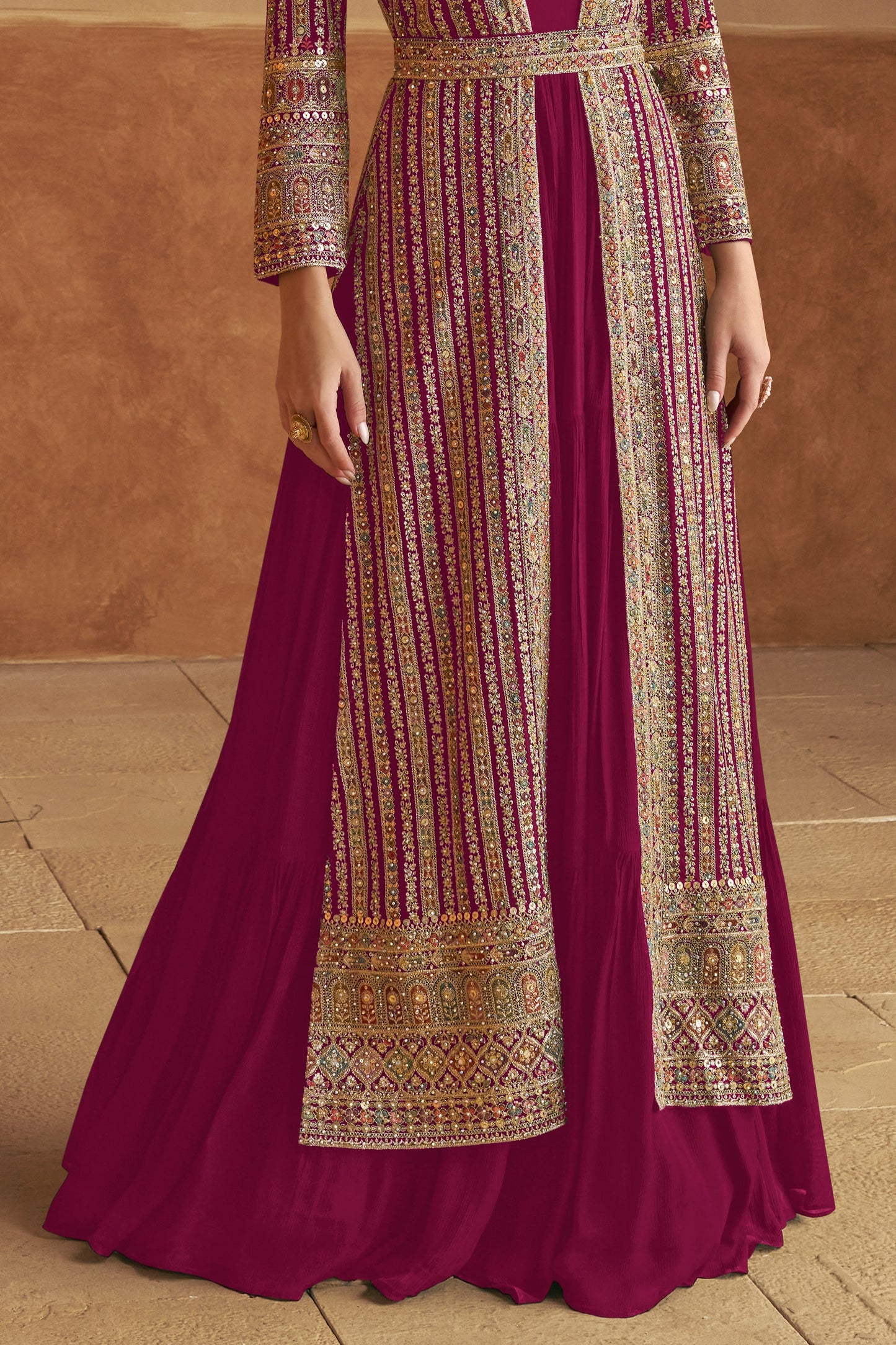 Pink Readymade Embroidered Georgette Gown with Jacket-SS518_3_SareeButa.com