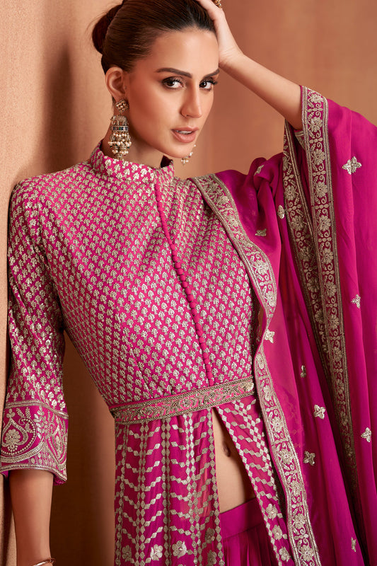 Pink Readymade Embroidered Georgette Skirt Suit-SAR11115_2_SareeButa.com
