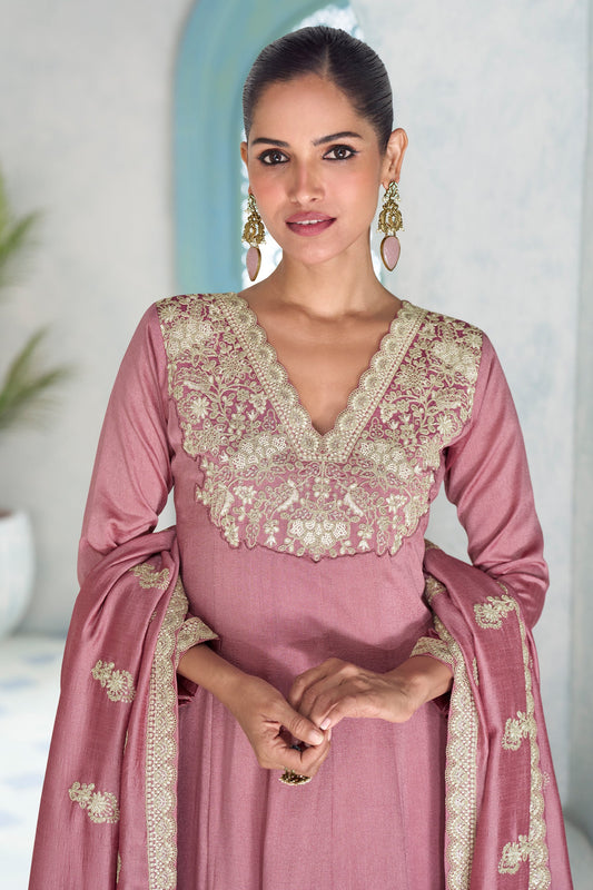 Pink Readymade Embroidered Silk Anarkali Suit-SAR10680_2_SareeButa.com
