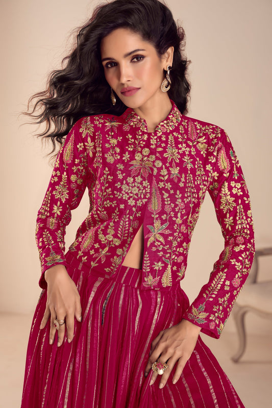 Pink Readymade Embroidered Skirt Set-SAR11686_2_SareeButa.com