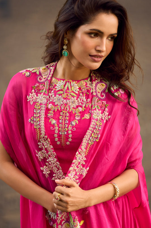 Pink Readymade Embroidered Skirt Set With Shrug-SAR13319_2_SareeButa.com