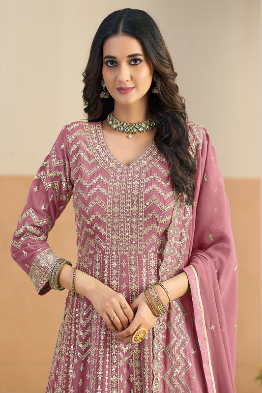 Pink Readymade Georgette Gown With Dupatta-SAR12488_2_SareeButa.com