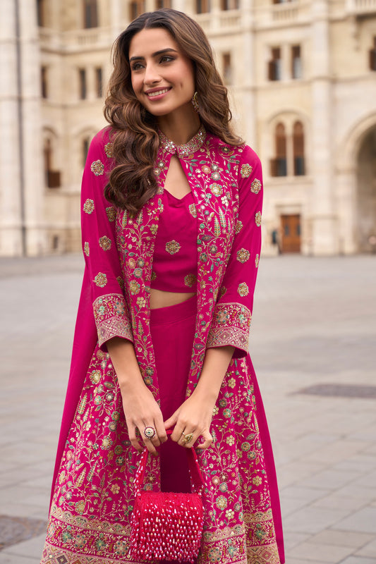 Pink Readymade Georgette Palazzo Set with Jacket-SS898_2_SareeButa.com