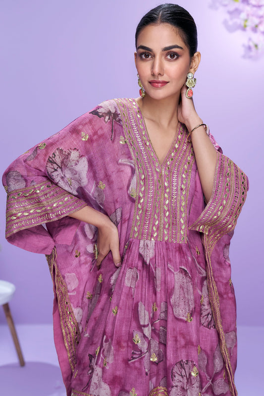 Pink Readymade Gota Work Kaftan Set-SS702_2_SareeButa.com