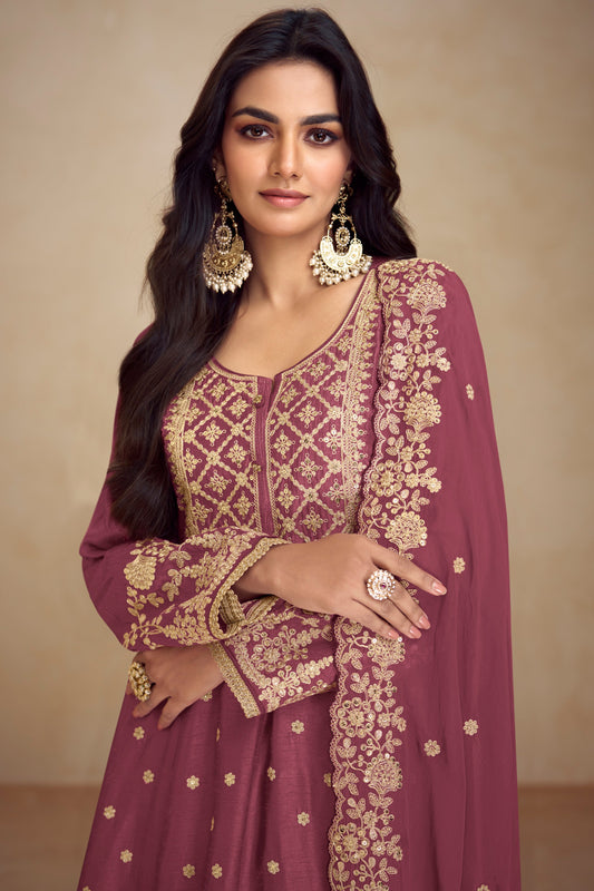 Pink Readymade Heavy Work Chinon A-line Suit-SS525_2_SareeButa.com