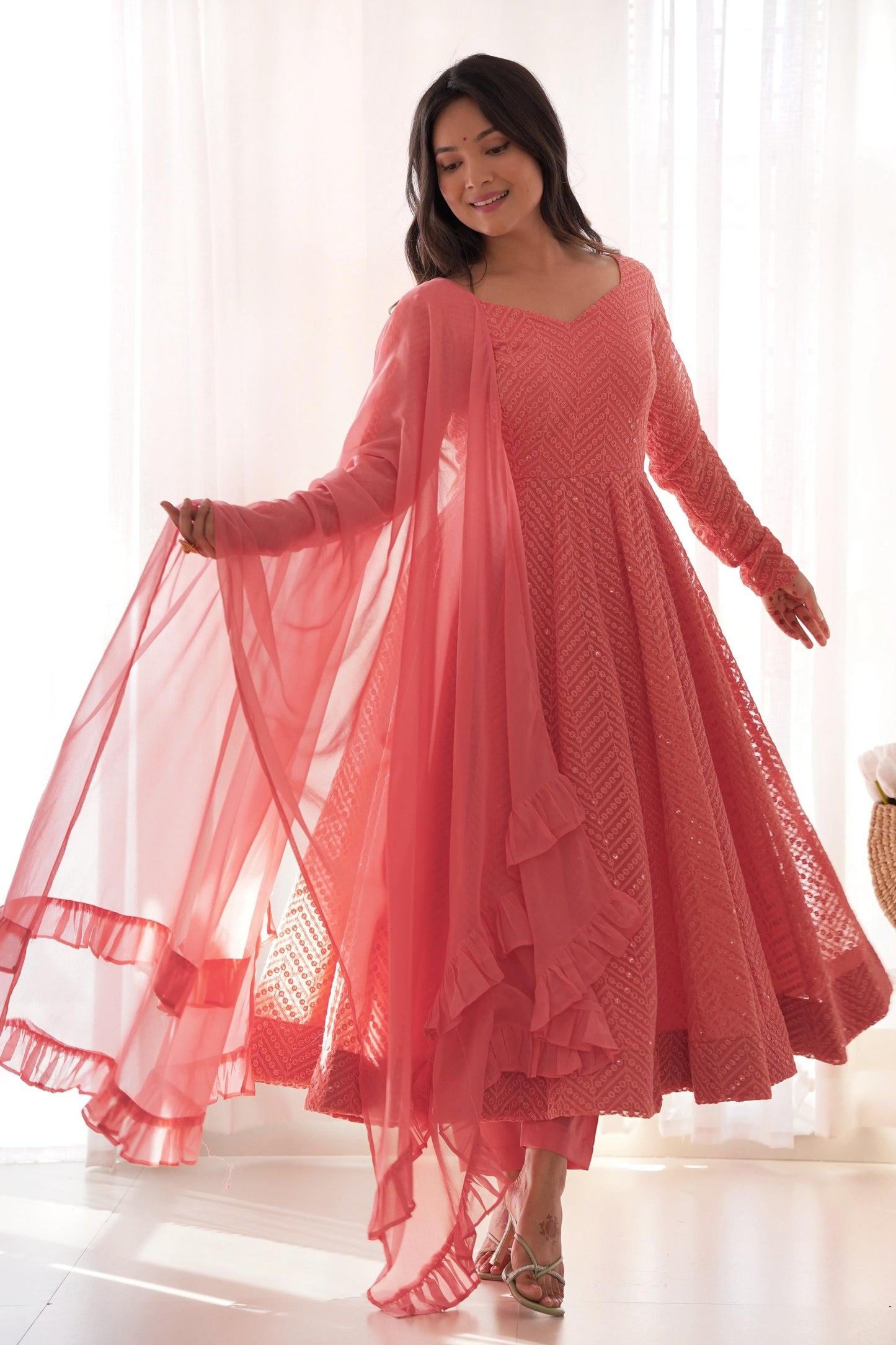 Pink Readymade Lucknowi Georgette Anarkali Suit-SS493_5_SareeButa.com