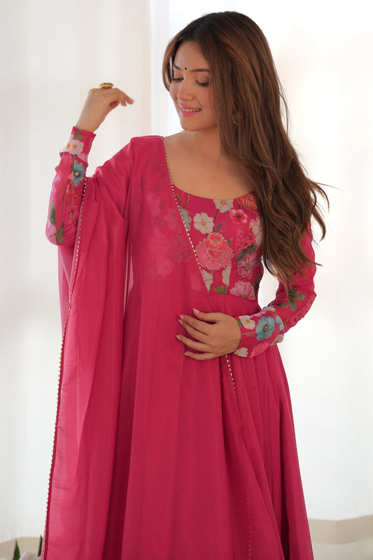 Pink Readymade Printed Organza Anarkali Suit-SS488_2_SareeButa.com