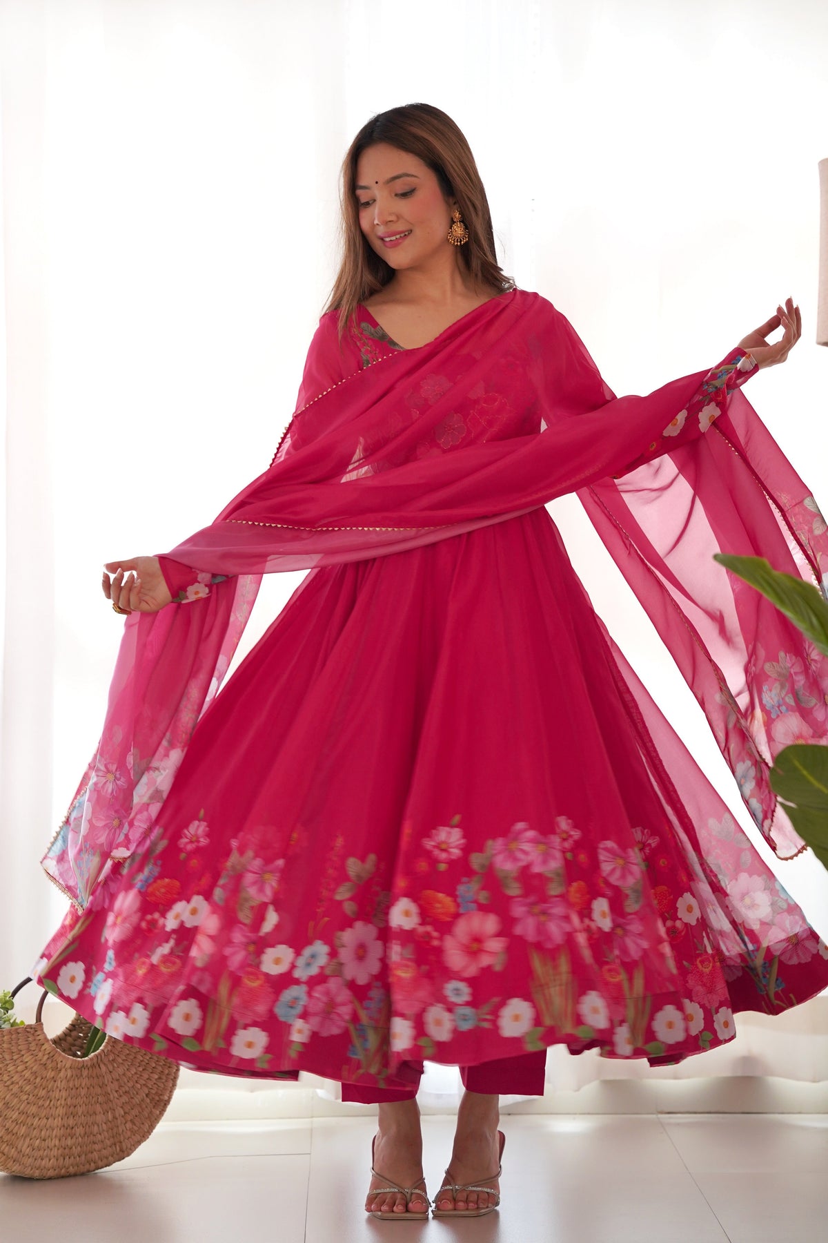 Pink Readymade Printed Organza Anarkali Suit-SS488_5_SareeButa.com