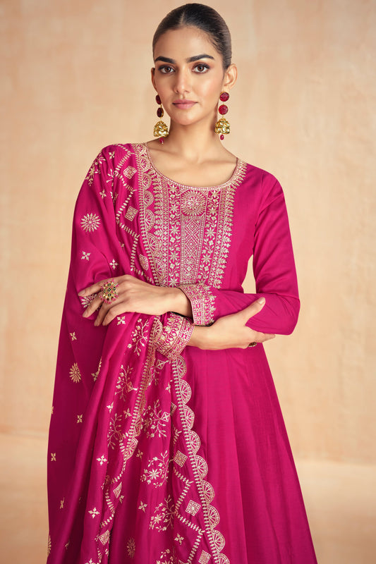 Pink Readymade Silk Gown with Dupatta-SS580_2_SareeButa.com