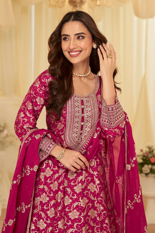 Pink Readymade Viscose Silk Gown With Dupatta-SAR11690_2_SareeButa.com