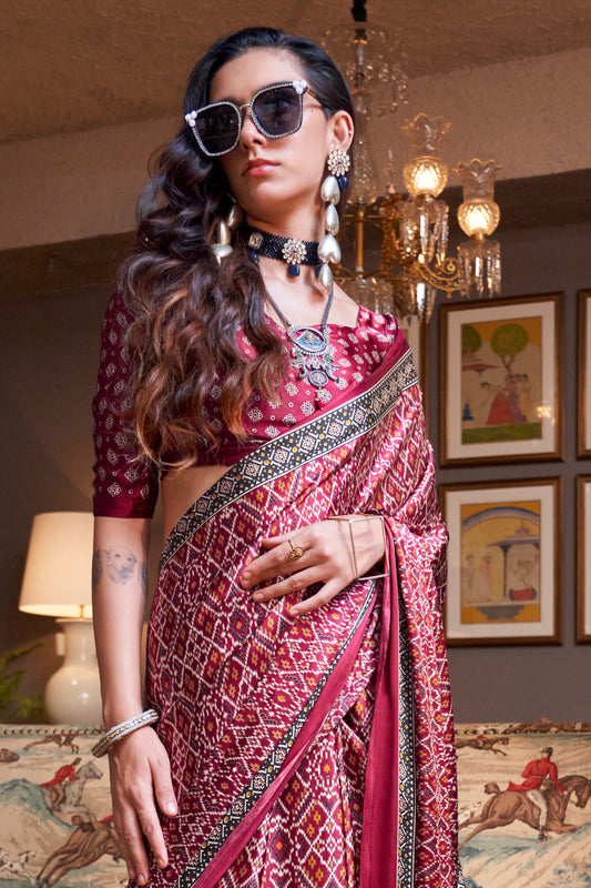Pink Satin Crepe Patola Print Saree-ZB133877_2_SareeButa.com