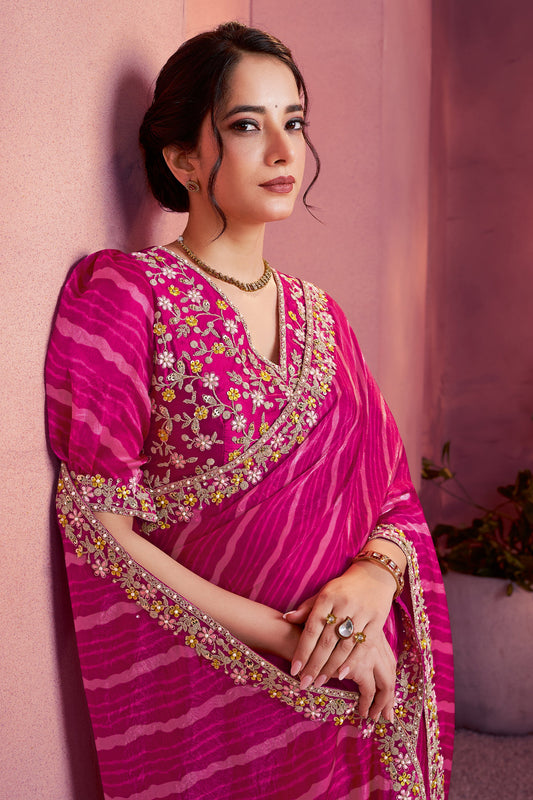 Pink Satin Silk Lehariya Print Saree-SAR10884_2_SareeButa.com