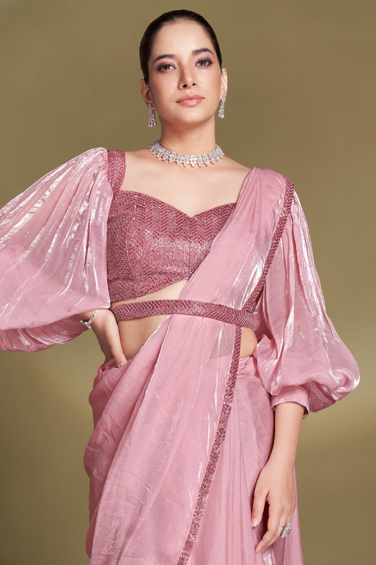 Pink Satin Silk Ready to Wear Saree-ZB134612_2_SareeButa.com