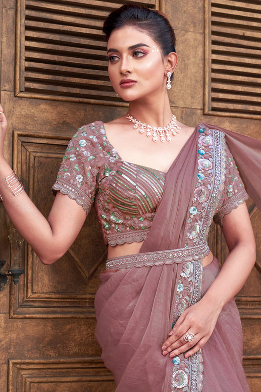 Pink Satin Silk Readymade Saree with Stitched Blouse-ZB134307_2_SareeButa.com
