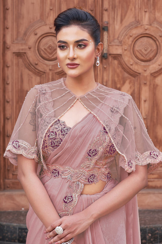 Pink Satin Silk Readymade Saree with Stitched Blouse-ZB134309_2_SareeButa.com