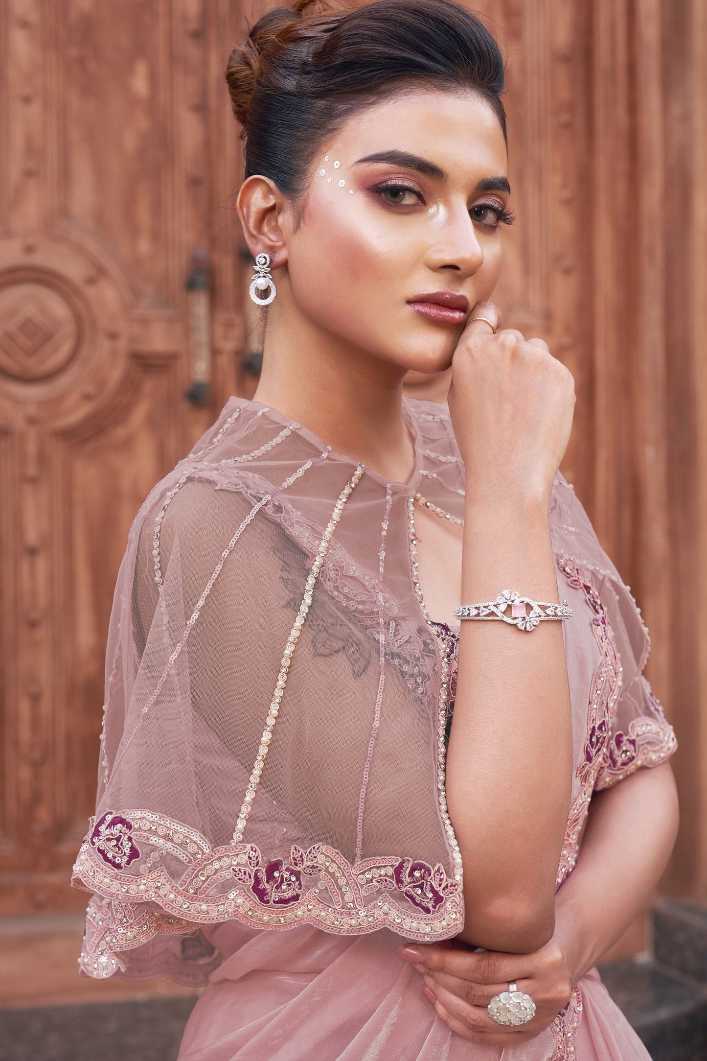 Pink Satin Silk Readymade Saree with Stitched Blouse-ZB134309_3_SareeButa.com