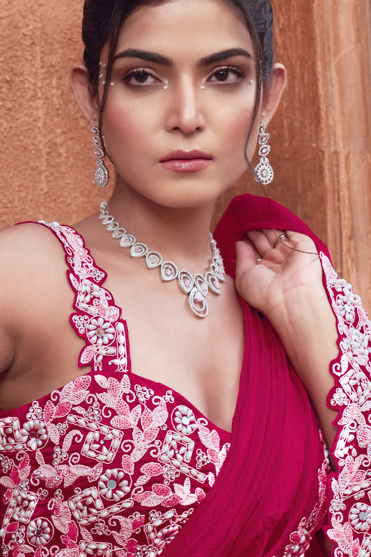 Pink Satin Silk Readymade Saree with Stitched Blouse-ZB134332_2_SareeButa.com